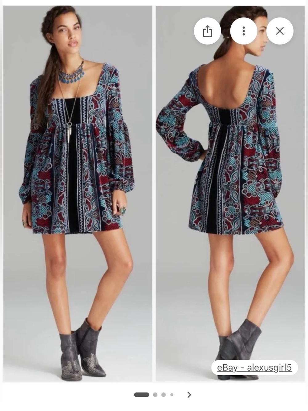Free People Oh So Easy Velvet Boho Babydoll Dress Renaissance XS